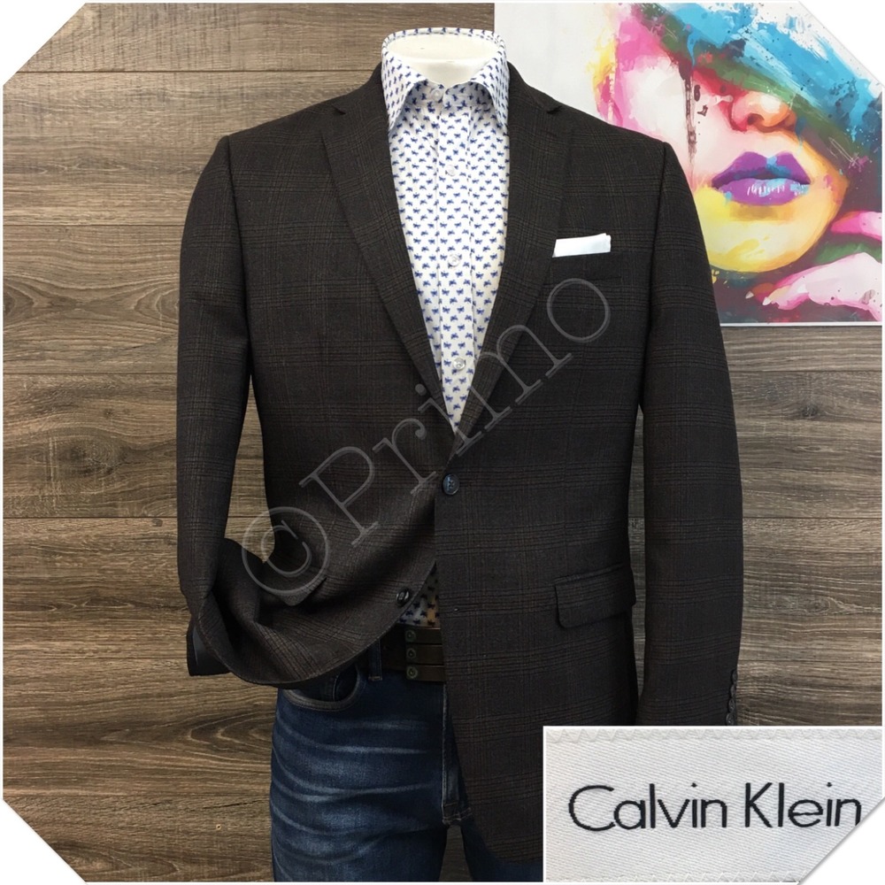 CALVIN KLEIN Mens Blazer Sport Coat Casual Jacket Size 42L Two Button Wool Suit‎
